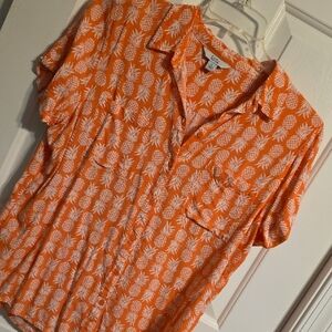 Croft & Barrow Coral Top with White Pineapple Print